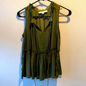 LOFT size XS flowy green sleeveless top with ruffle detail